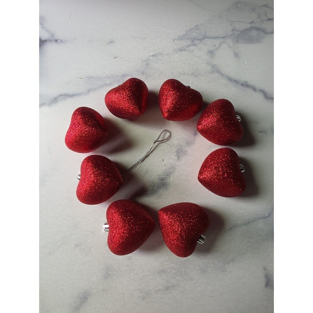 Valentine's Day Glitter Red Heart Ornaments